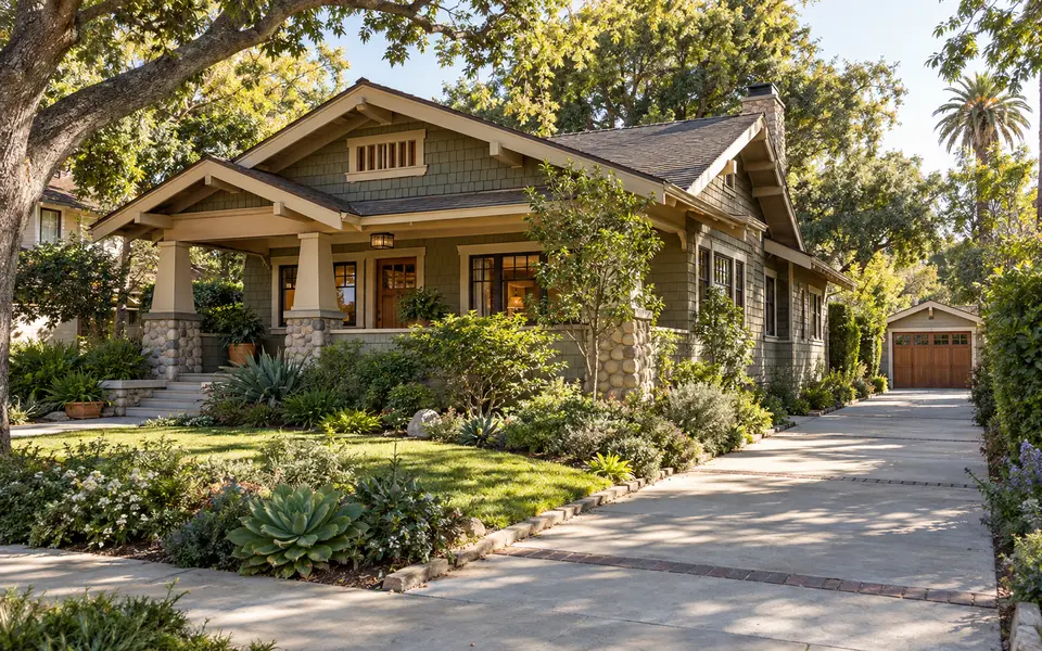 Craftsman bungalow in Pasadena with a detached garage