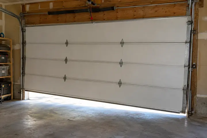 Garage door hanging crooked with a roller out of the track